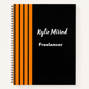 Orange stripe lines black notebook