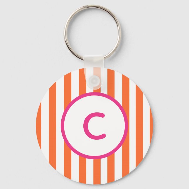 Orange Stripe Monogram Keychain (Front)