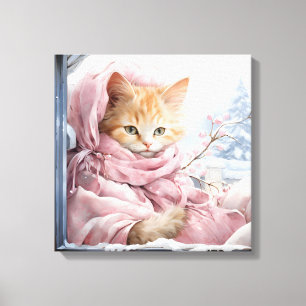 Orange Striped Cat In A Window Canvas Print