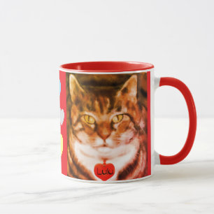Orange striped Cat Red Trim with heart Mug