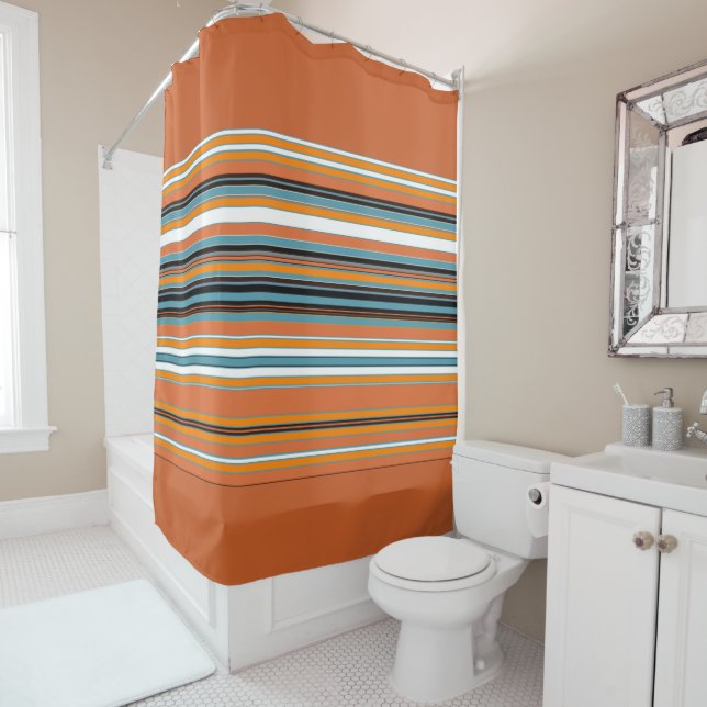 Orange Striped Pattern Shower Curtain (In Situ)