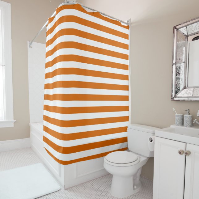 Orange Striped Shower Curtain (In Situ)