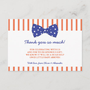 Orange Stripes & Blue Bow   Baby Shower Thank You Card