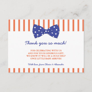 Orange Stripes & Blue Bow | Baby Shower Thank You Card