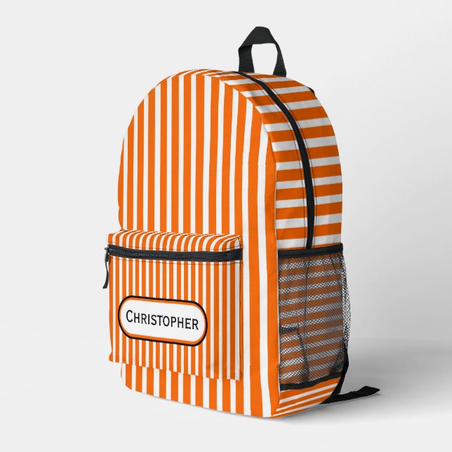 Orange Stripes Design Personalised  Printed Backpack (Back Corner Right)