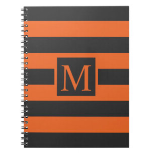 Orange Stripes Halloween Monogram   Guestbook Notebook