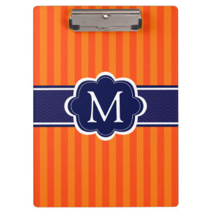 Orange Stripes Navy Blue Custom Monogram Initial Clipboard
