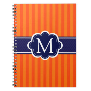 Orange Stripes Navy Blue Custom Monogram Initial Notebook