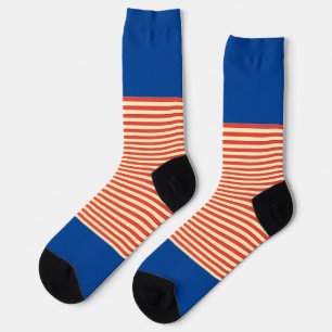 Orange Stripes On Blue Socks