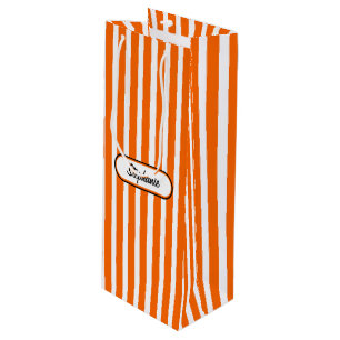 Orange Stripes Pattern Personalised Wine Gift Bag