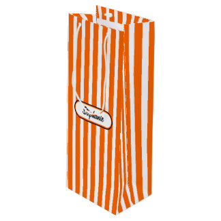 Orange Stripes Pattern Personalised Wine Gift Bag