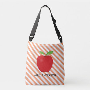 Orange Stripes, Red Apple Personalised Teacher Crossbody Bag