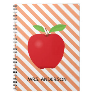 Orange Stripes, Red Apple Personalised Teacher Notebook