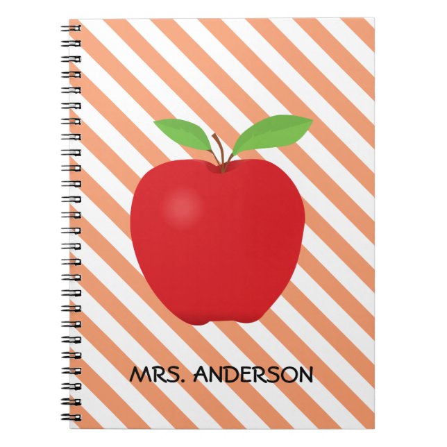 Orange Stripes, Red Apple Personalised Teacher Notebook (Front)