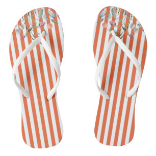 Orange stripes with flowers flip flops