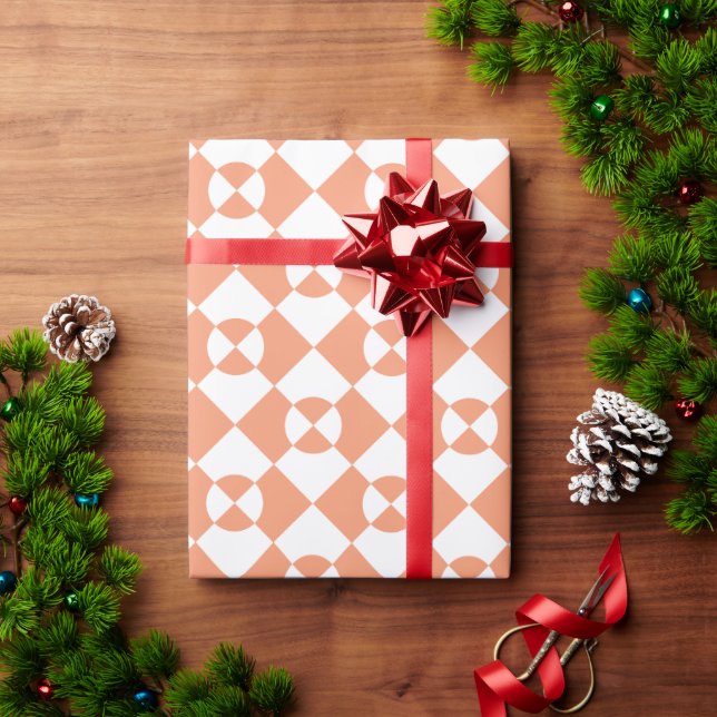 Orange stylised chequered pattern wrapping paper (Holiday Gift)