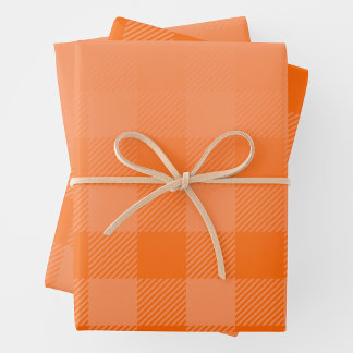 Orange Subtle Gradient w/ Peek-A-Boo Buffalo Plaid Wrapping Paper Sheet