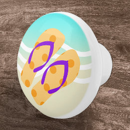 Orange Summer Beach Waves Flip Flops Door Knob