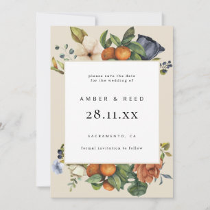 Orange Summer Floral Botanical Boho Save The Date