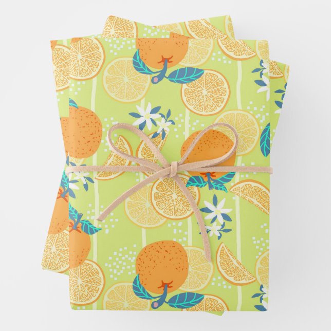 Orange Summer Green Wrapping Paper Sheet (In situ)