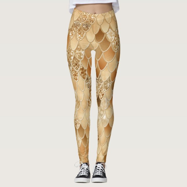 Orange Summer Mermaid Scales Glam #1  Leggings (Front)