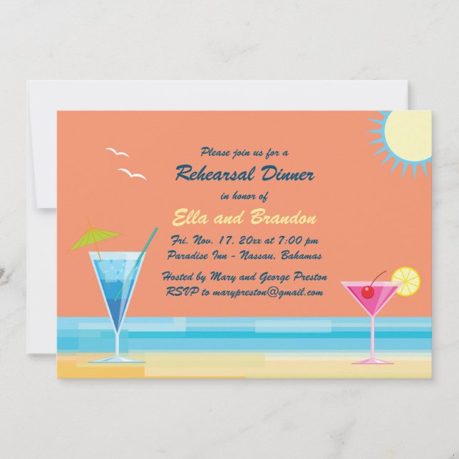 Orange Summer Rehearsal Dinner Invitation (Front)