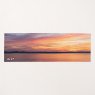Orange Summer Sunset By A Lake With Custom Name Yoga Mat
