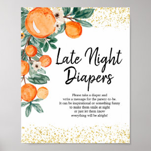 Orange Summer Watercolor Late Night Diapers Poster