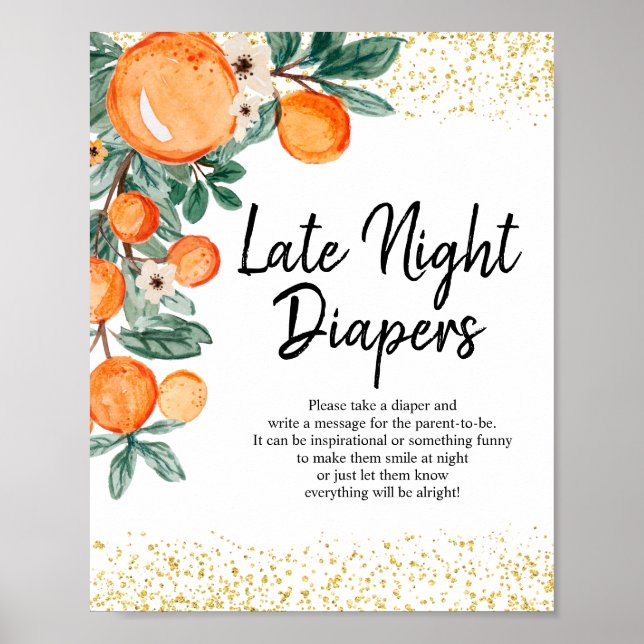 Orange Summer Watercolor Late Night Diapers Poster (Front)