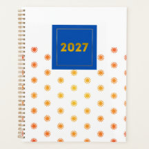 Orange Sunburst Dot 2027 Planner Navy Label