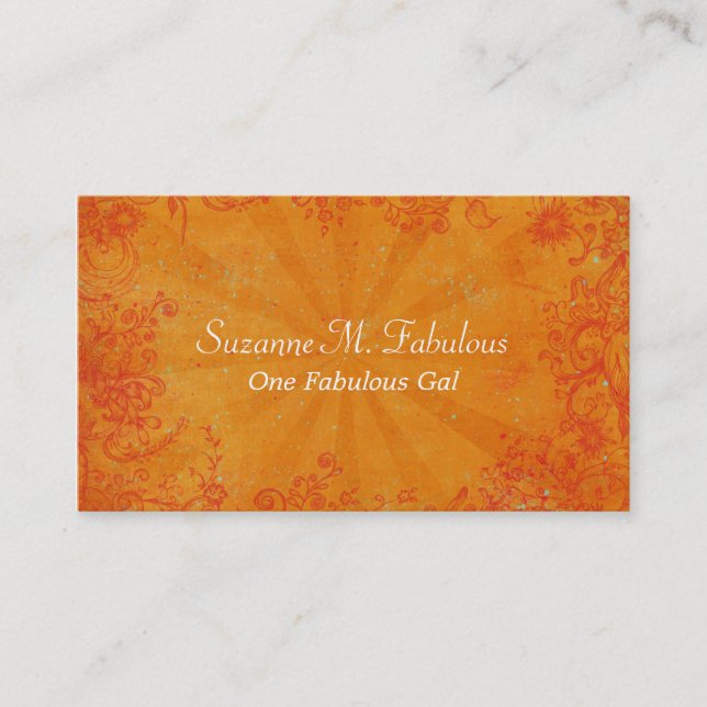 Orange SunBurst Floral Swirl Grungy Business Card (Front)