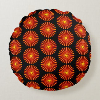 Orange Sunburst Fractal Art Beach House Pattern Round Cushion