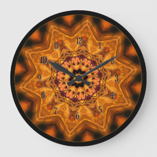 Orange Sunburst Mandala Wall Clock