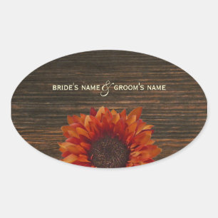 Orange Sunflower & Barnwood Wedding Sticker
