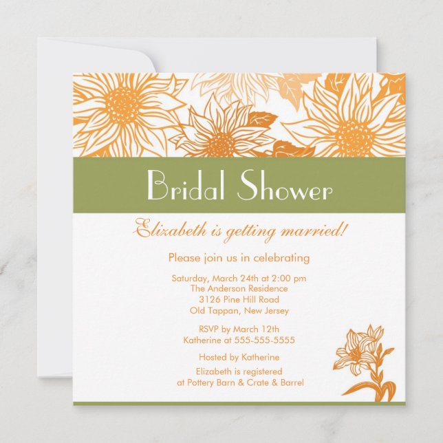 Orange Sunflower Bridal Shower Invitation (Front)