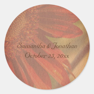 Orange Sunflower Flower Wedding Personalised Classic Round Sticker