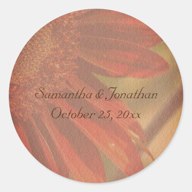 Orange Sunflower Flower Wedding Personalised Classic Round Sticker (Front)