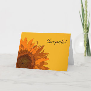 Orange Sunflower on Yellow Congratulations Card