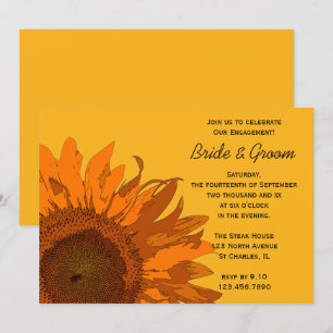 Orange Sunflower on Yellow Engagement Party Invitation