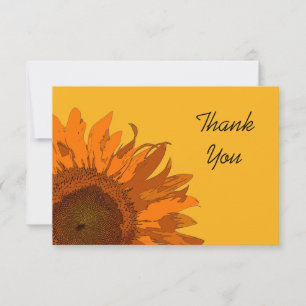 Orange Sunflower on Yellow Flat Thank You Notes