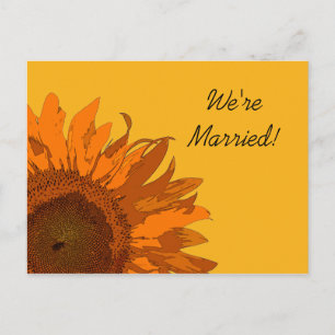 Orange Sunflower on Yellow Marriage Announcement Postcard