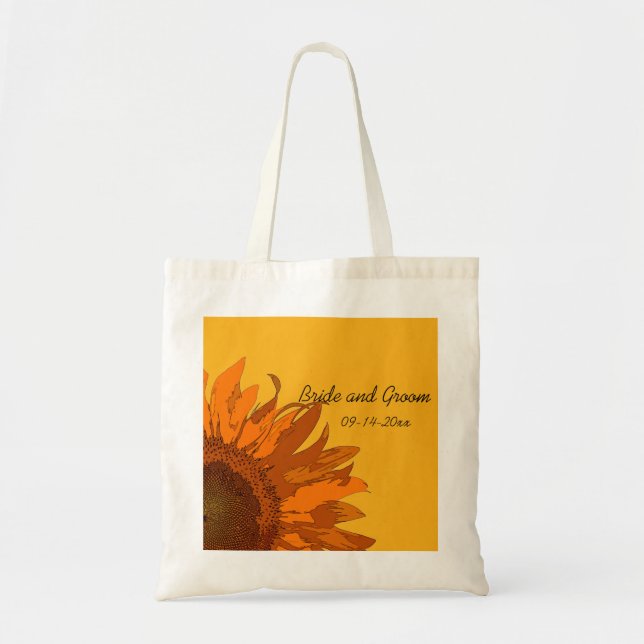 Orange Sunflower on Yellow Wedding Tote Bag (Front)