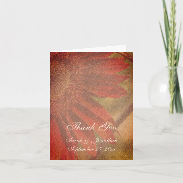 Orange Sunflower Personalised Wedding Photo Thank You Card | Zazzle