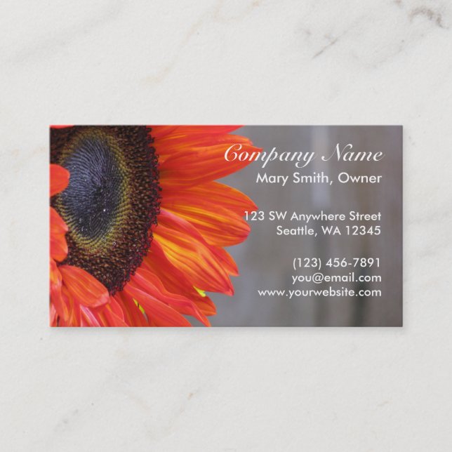 Orange Sunflower Photograph Custom Business Card (Front)