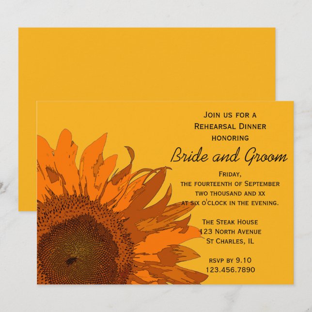 Orange Sunflower Wedding Rehearsal Dinner Invitation (Front/Back)