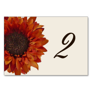 Orange Sunflower Wedding Table Number Card
