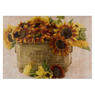 Orange Sunflowers In Tin Basket Cutting Board