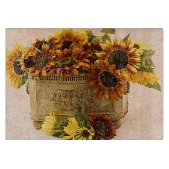 Orange Sunflowers In Tin Basket Cutting Board (Front)