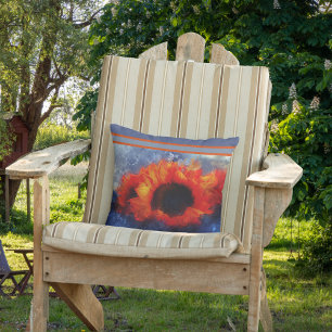 Orange Sunflowers with Stripe Throw Pillow