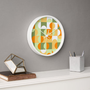 Orange Sunny Yellow Dark Green Retro Art Clock